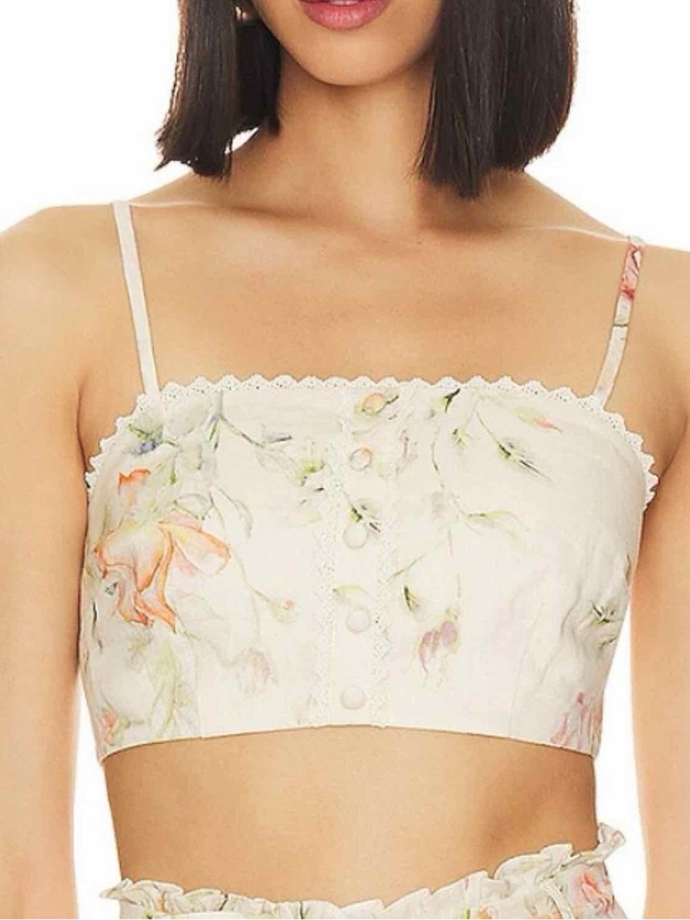 Caroline Constas Cream Floral Lace-Trim Crop Cami